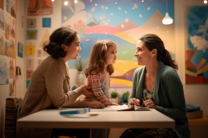 Pediatrician with mother and child explains MALS