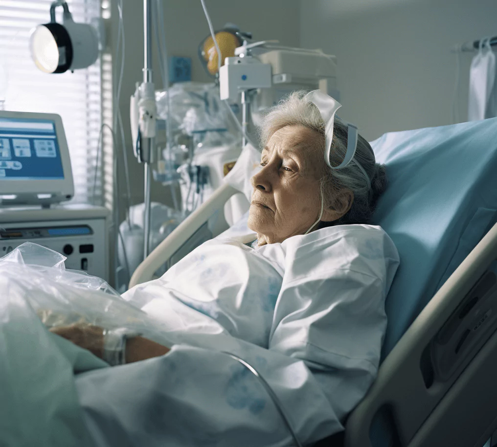 A patient resting comfortably in a recovery bed after colonoscopy procedure