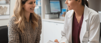 The doctor explains to the patient the need to follow a gluten-free diet to treat celiac disease.