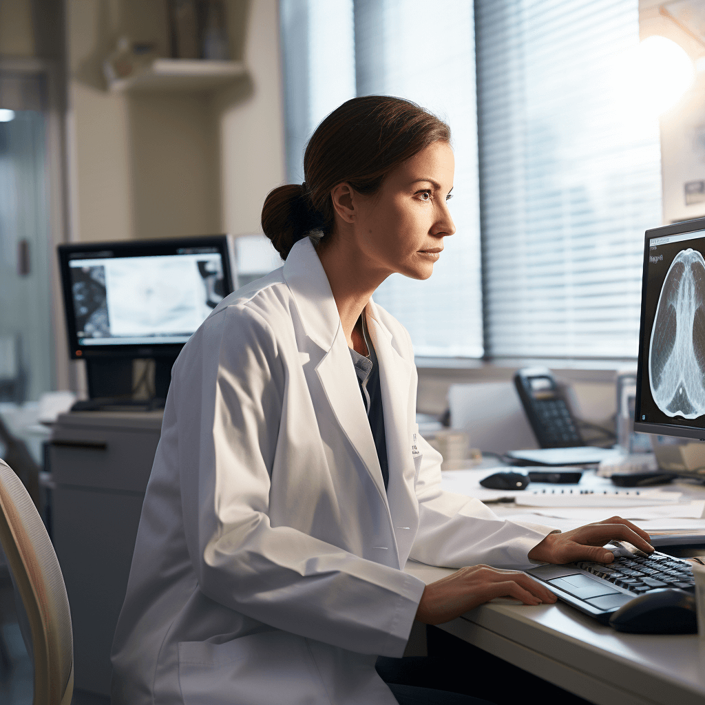 The gynecologist analyzes the ultrasound results for uterine abnormalities