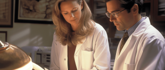 two physicians scrutinize the medical records of a patient with an ulcer due to NSAIDs