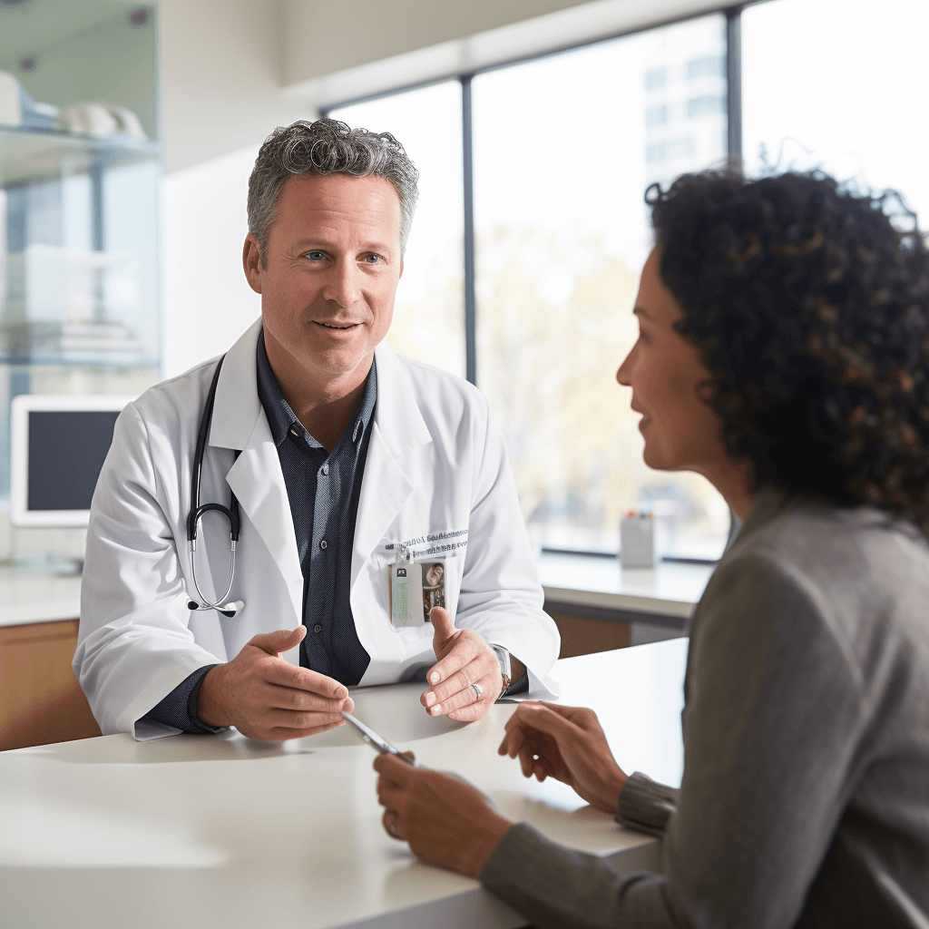 The doctor explains to the patient the results of the Helicobacter test and the need for antibiotics